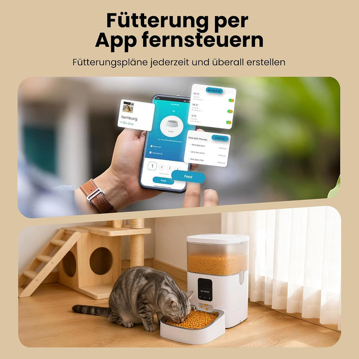 Futterautomat Katze, 4L Katzenfutter Automat, 2,4 G WiFi Katzen Futterautomat mit APP Steuerung, Fut