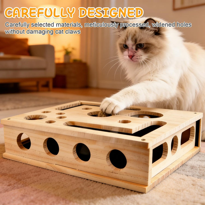 Katzenkratzpuzzle Anreicherungsbox, Holz Katzen Kratzbrett 30x25cm, Kratzpappe für Katzen, Katzenspi