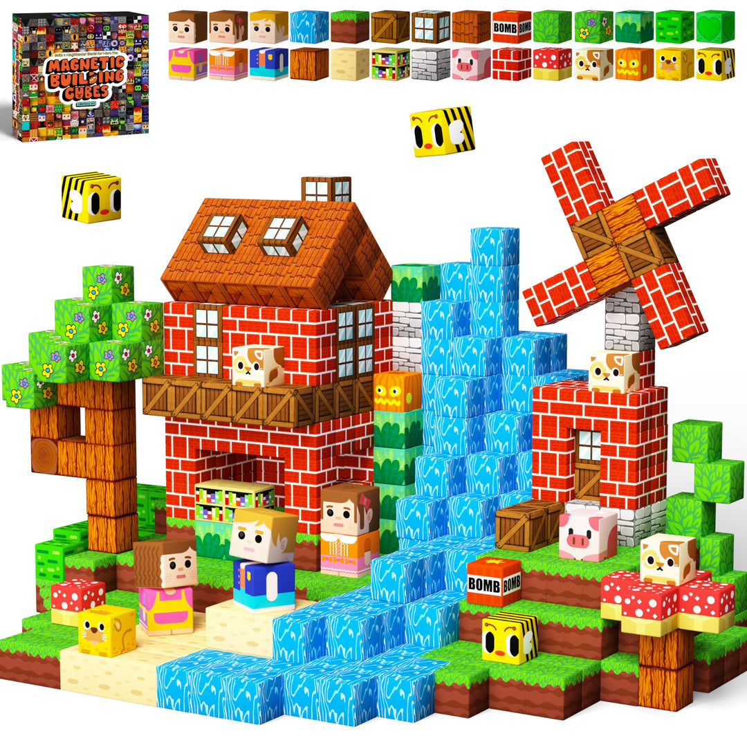 KIDCHEER Magnetische Bausteine 200 Stück, Wald Magnetbausteine für Kinder, Montessori Magnetblöcke S
