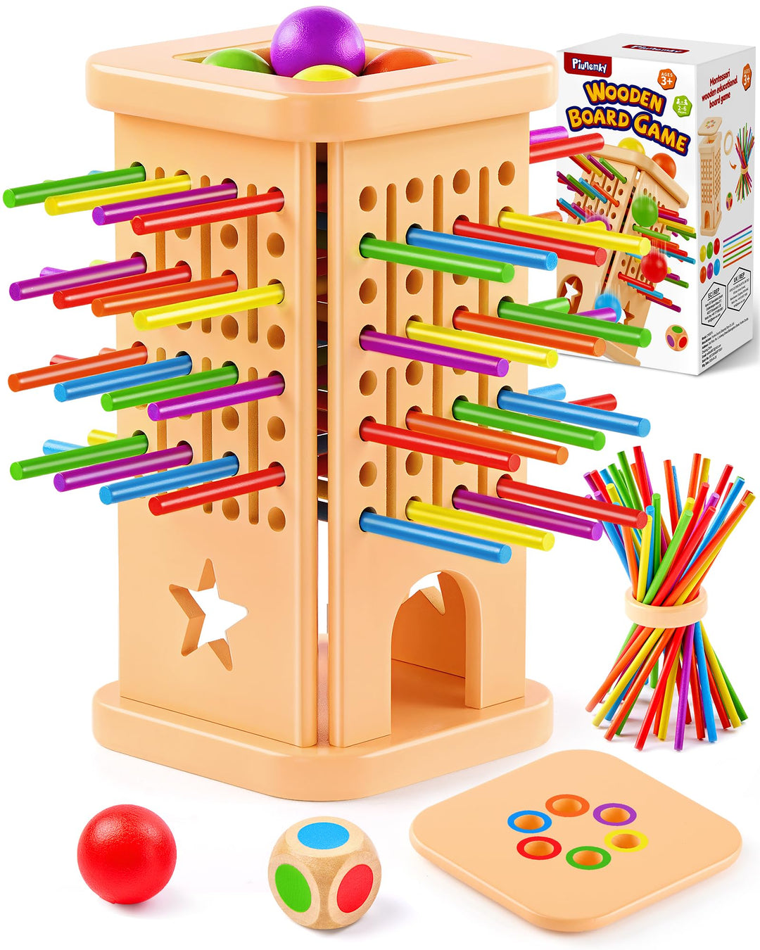 Montessori Spielzeug Holz Brettspiel ab 3–9 Jahre mit Stäbchen &amp; Ball | Holzspielzeug Kinder, Lernsp