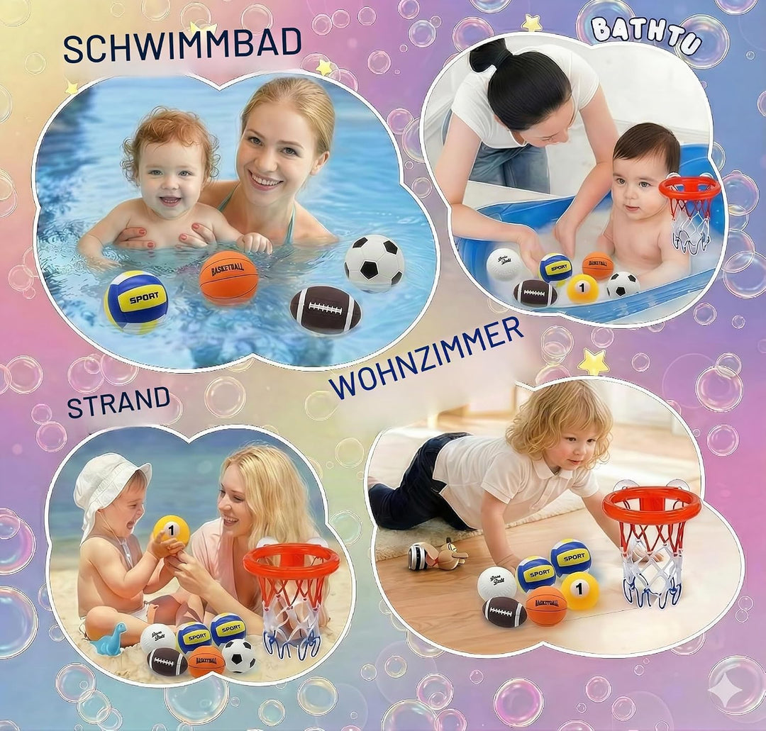Badespielzeug, 6 Stück Sportbälle ohne Loch, sensorisches Spielzeug für Badewanne, Pool, Schwimmbad