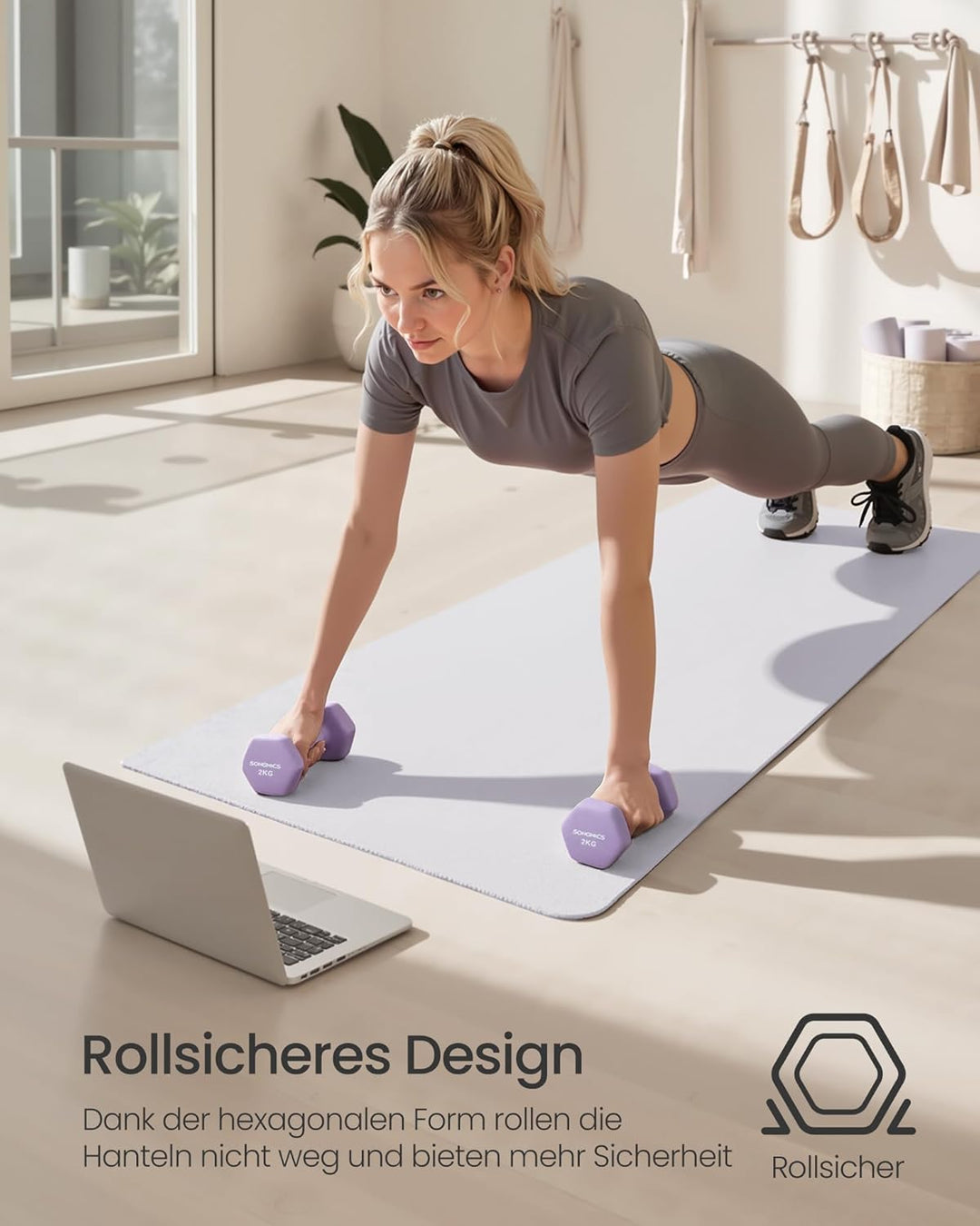 SONGMICS 2 Stück Hexagon Hanteln mit Neoprenbeschichtung für Krafttraining, Fitness, Zuhause 2 x 2 k
