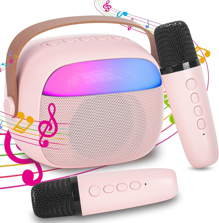 Karaoke Maschine Kinder mit 2 Drahtlosen Mikrofonen, Tragbares Bluetooth KTV Anlage, Lautsprecher mi