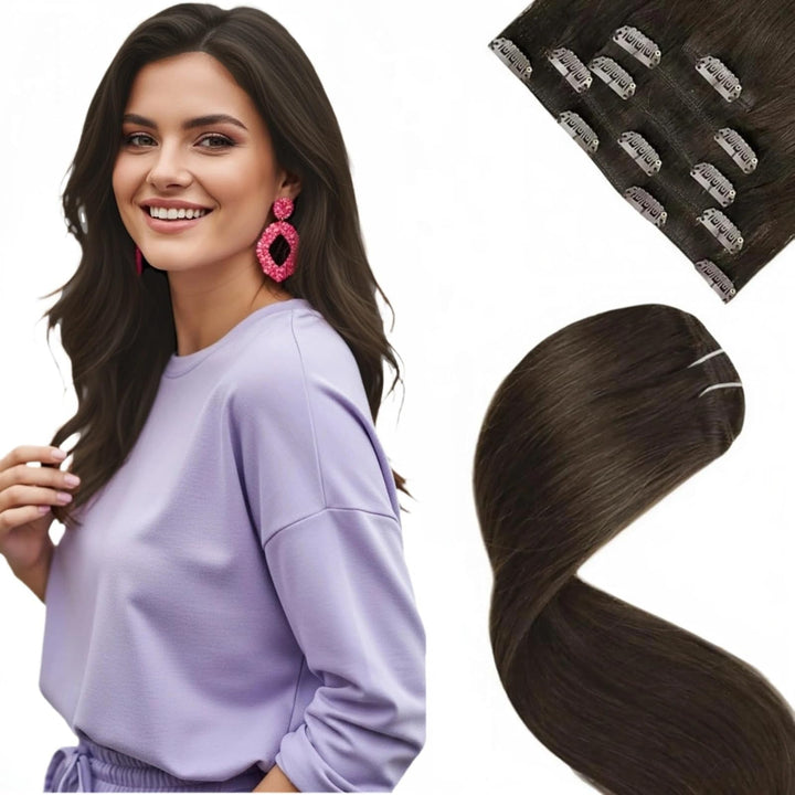 LaaVoo Clip in Extenisons Braun Haarverlängerung Echthaar Clip in Remy Natürlich Braun Extensions Ec