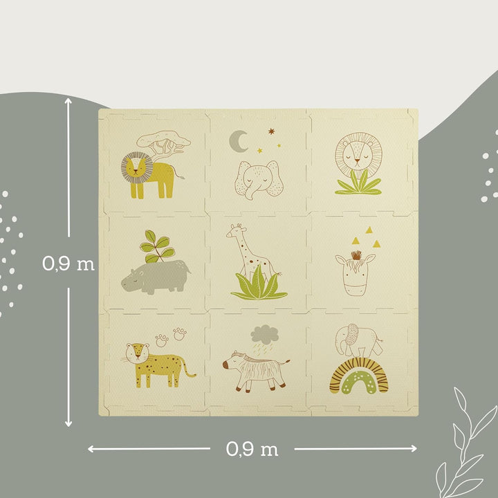 Hakuna Matte Stylische Puzzlematte Baby 0,9x0,9 m Safari Tiere – 9 Platten à 30x30cm – 20% dickere &