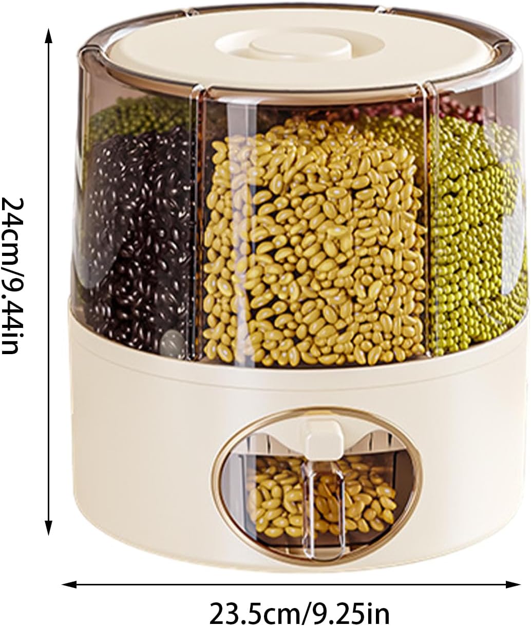 Generisch Rotating Rice Bucket, Click Output Food Dispenser, Adorable 6 Grid Rotatings Rice Storage