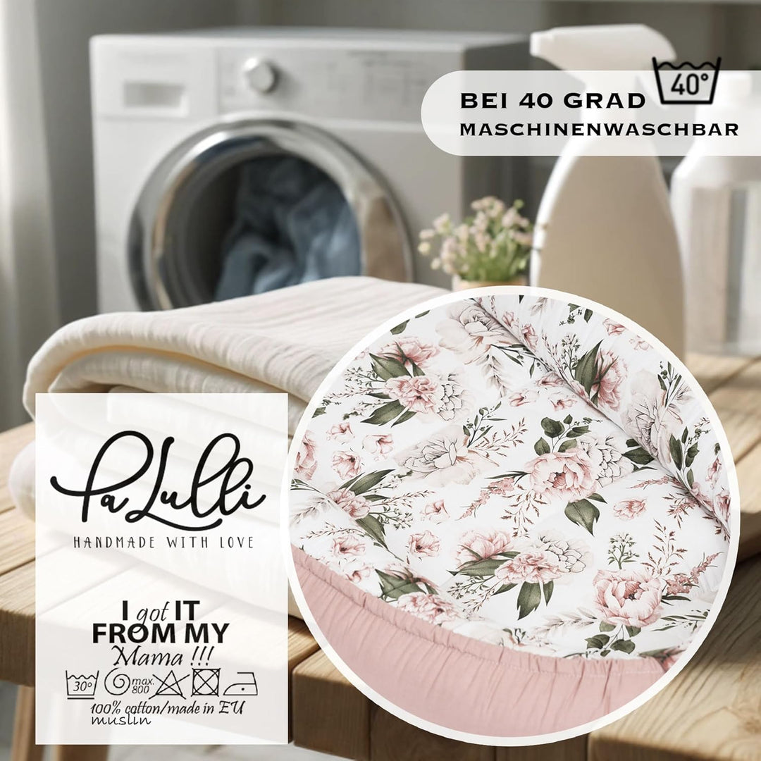 PaLulli® Extra Grosses Babynest 100x60 cm Baumwolle | Beidseitig nutzbares Kuschelnest für Babys | H