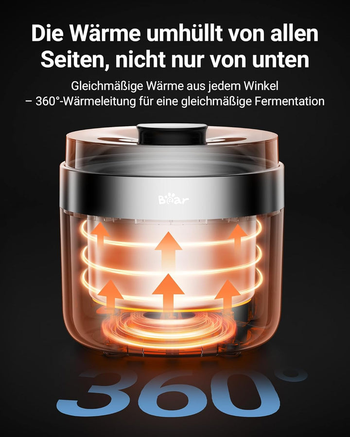 Bear Joghurtbereiter Joghurt- und Frischkäsebereiter, inkl. 4 Keramik Portionsbecher à 125 ml, 2 XXL