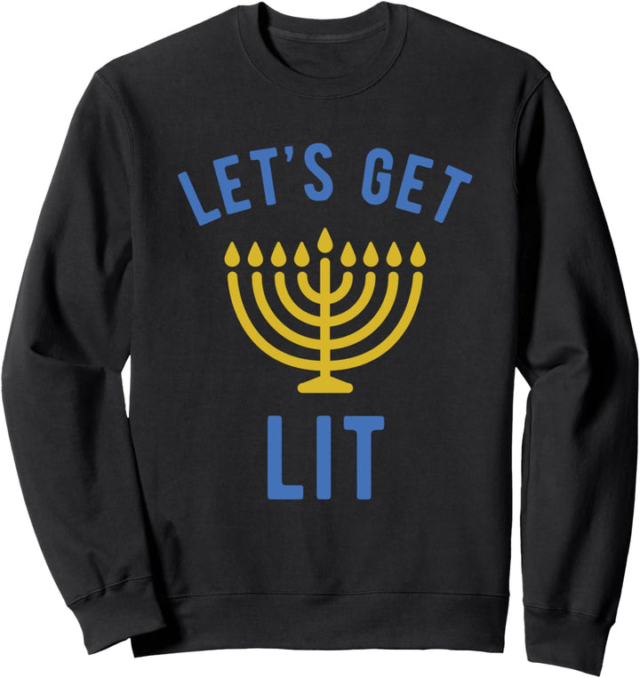 Hanukkah Shirt Let's Get Lit Funny Jewish Menorah TShirt Sweatshirt