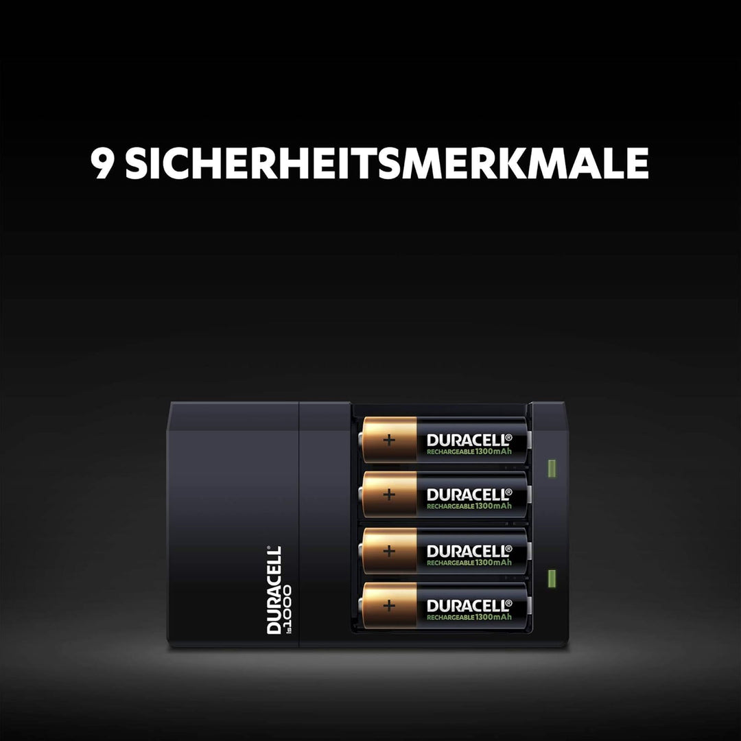Duracell CEF14 4-Stunden-Ladegerät, mit wiederaufladbaren Batterien, AA+AAA ,weiss