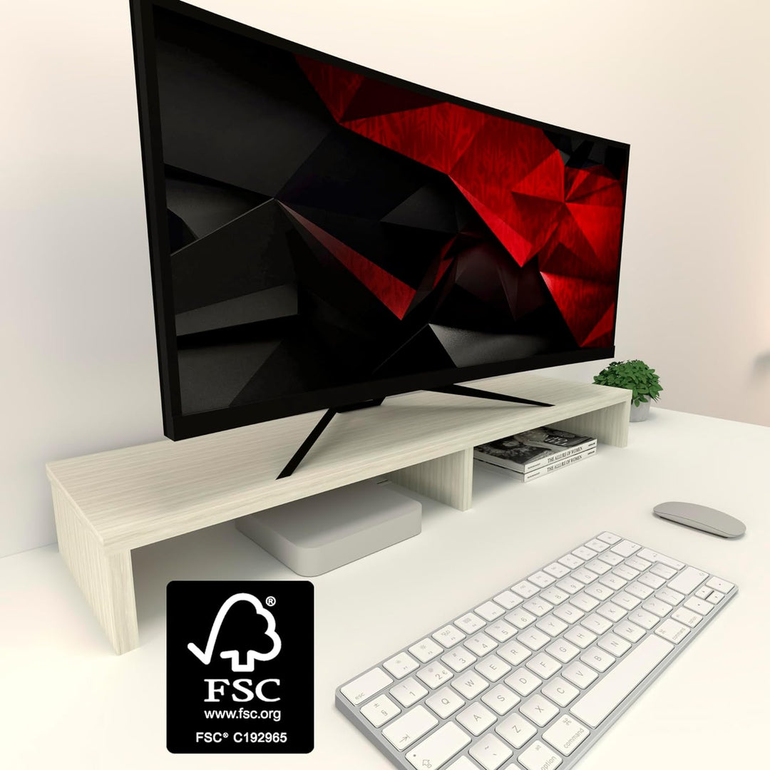 Henor Monitorständer TV-Bildschirmerhöhung in FSC® Holz 100 x 26.5 x 12 cm. Unterstützt 90 kg Eiche