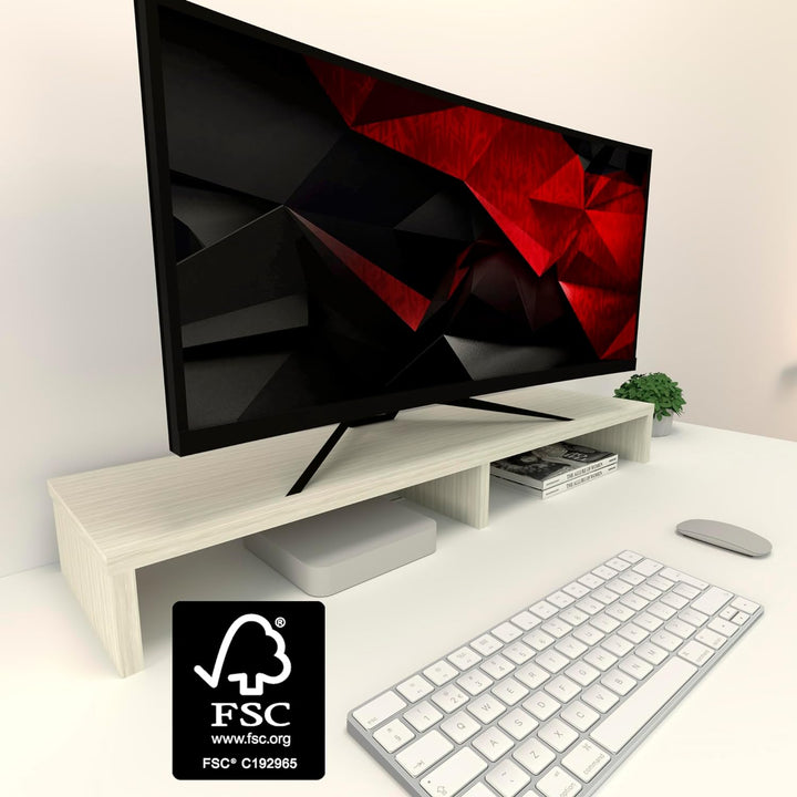 Henor Monitorständer TV-Bildschirmerhöhung in FSC® Holz 100 x 26.5 x 12 cm. Unterstützt 90 kg Eiche