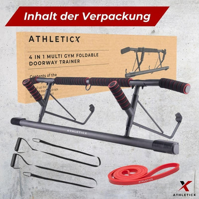 Athleticx Klappbare Klimmzugstange, Pull up bar – Klimmzugstange türrahmen [bis 200 kg], Fitnessgerä