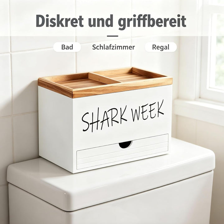 Tampon Aufbewahrungsbox 3 Fächer mit Deckel und Schublade, Badezimmer Organizer Holz Wattepadspender