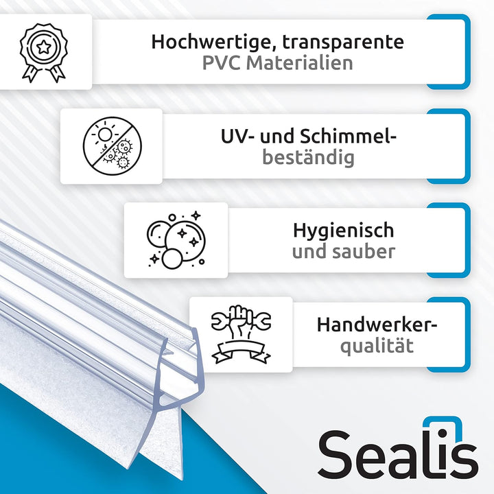 2x 80cm Sealis Ersatz Duschdichtung - Dichtung für 5mm/ 6mm/ 7mm/ 8mm Glastür Duschwand Badewanne Du