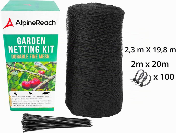 AlpineReach 2m x 20m Vogelschutznetz Gartennetz Feinmaschig (15 x 15mm) Extra Stark Gewebtes Netz, V