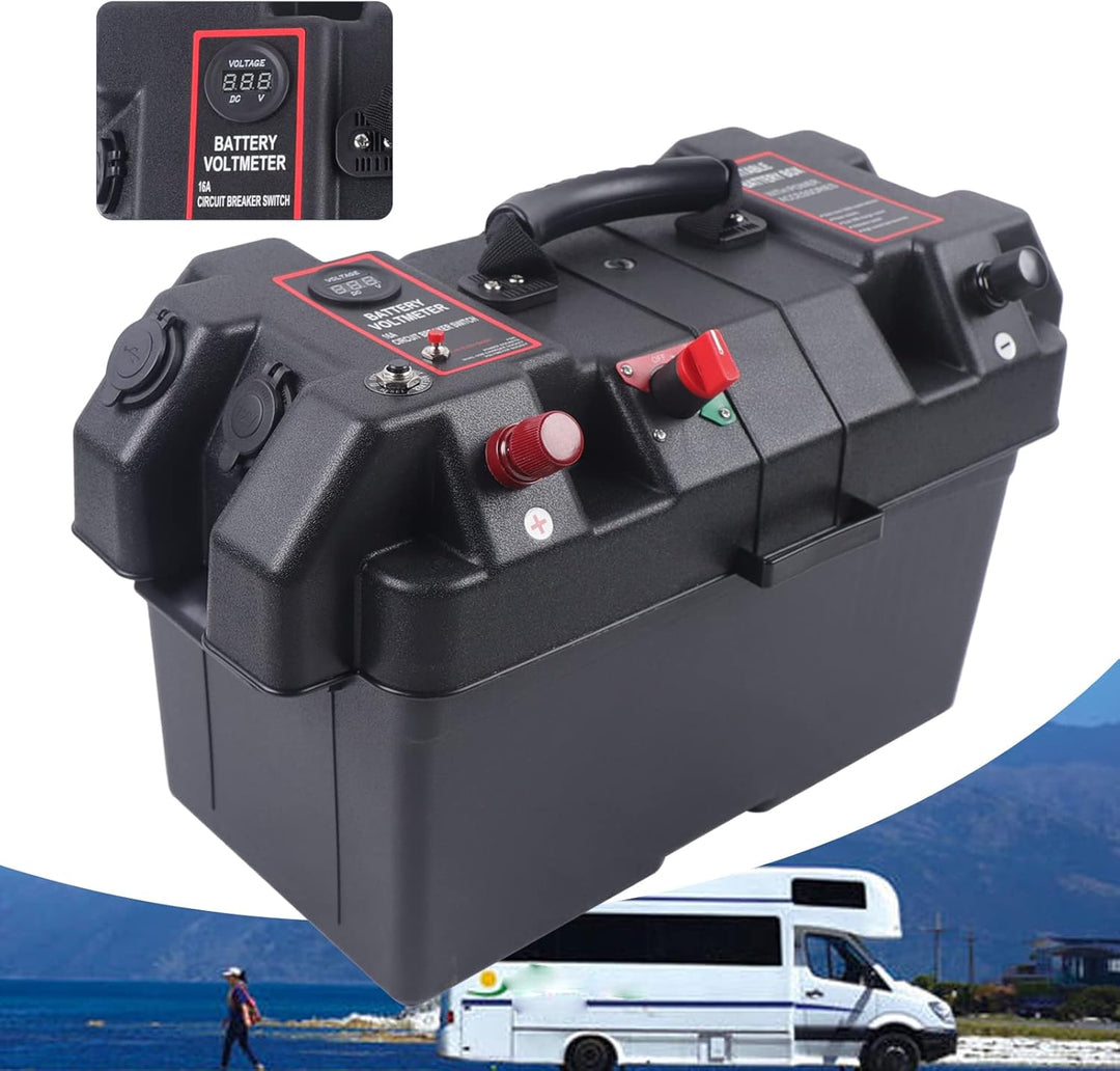 Akku Batteriebox Aufbewahrung Batterie Box mit Doppel-USB-Anschluss, Echtzeitüberwachung, für Marine