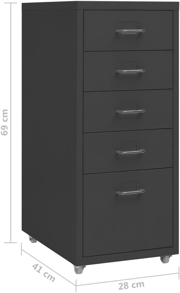 Myheimly Aktenschrank 5 Schubladenmit Rollen Anthrazit 28x41x69cm Aktenschrank mit Rollen Rollcontai