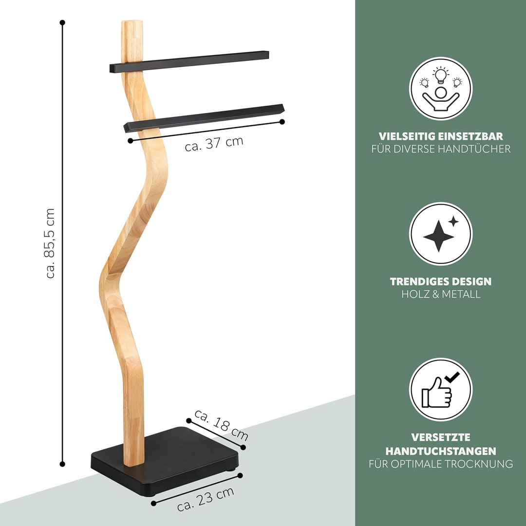 eluno Stand-Handtuchhalter freistehend, 2 Stangen für Handtücher, moderner Handtuchständer aus FSC-z