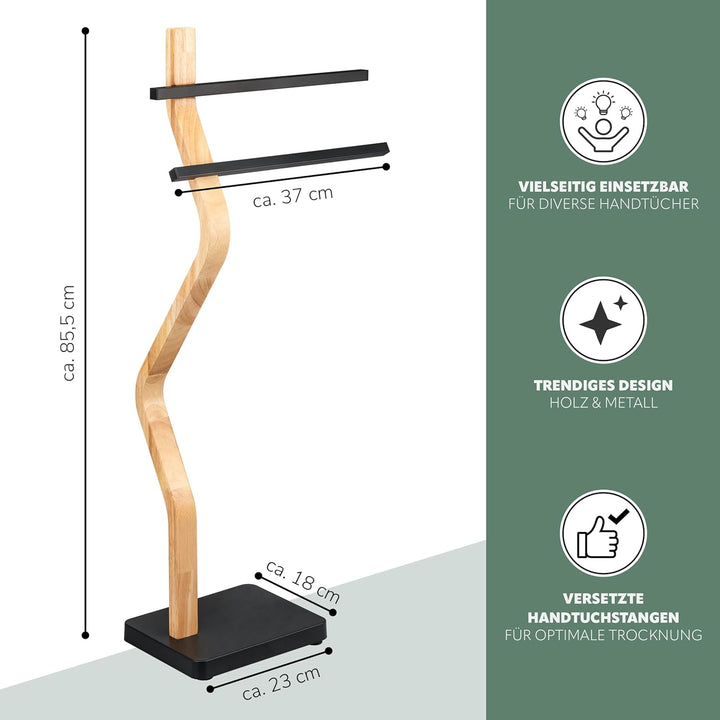eluno Stand-Handtuchhalter freistehend, 2 Stangen für Handtücher, moderner Handtuchständer aus FSC-z