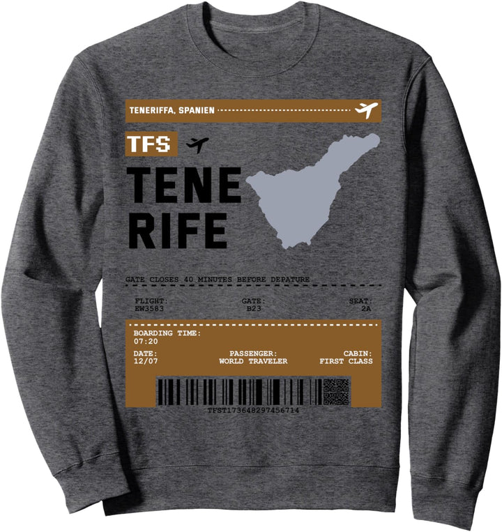 Bordkarte Flugticket TFS Tenerife Flughafen Passagier Flug Sweatshirt