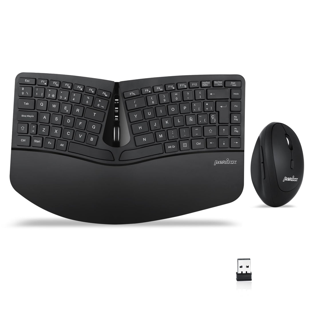 Perixx Periduo-606 Kompakt-Tastatur-Set, ergonomisch, kabellos, vertikal, tragbar, mit Verstellbarer