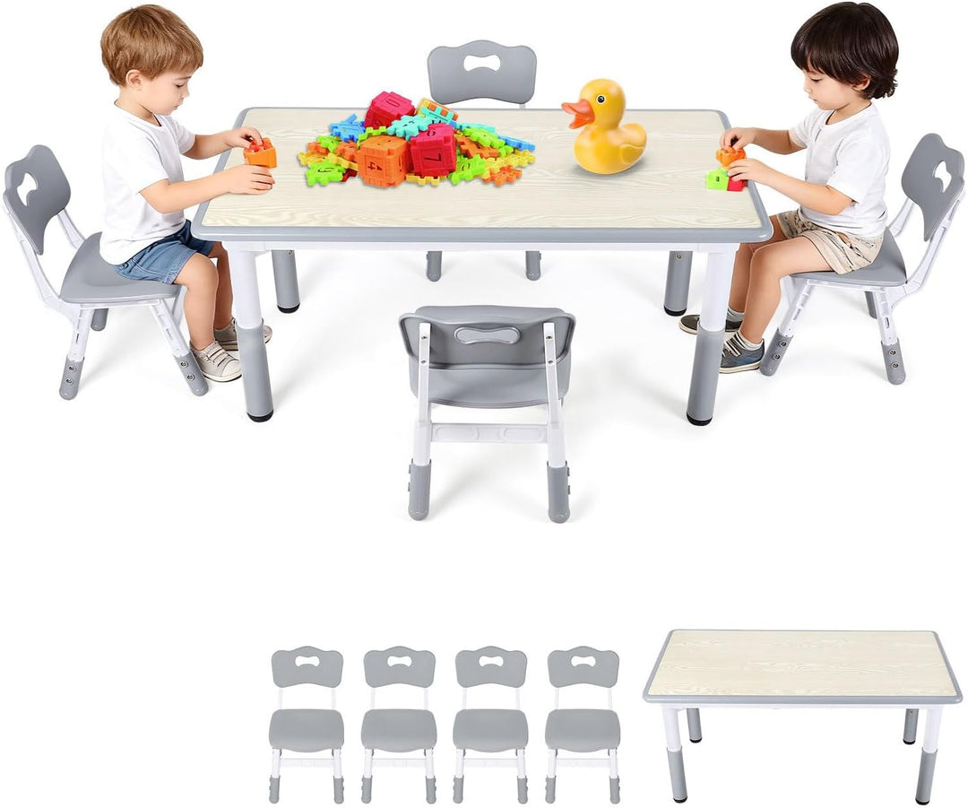 Verstellbares Kinder Schreibtisch Set mit 1 Tisch und 4 Stühlen - Höhenverstellbar, Multifunktional,
