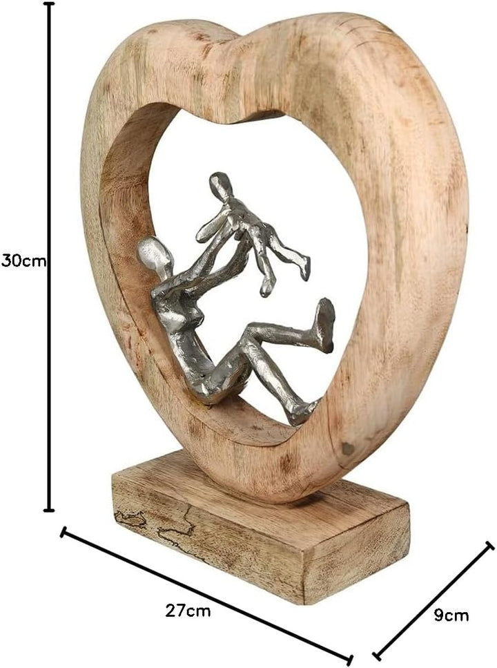GILDE Deko Figur Skulptur Kinderliebe, Mutter mit Kind - aus Aluminium Holz - Farben: Silber braun -