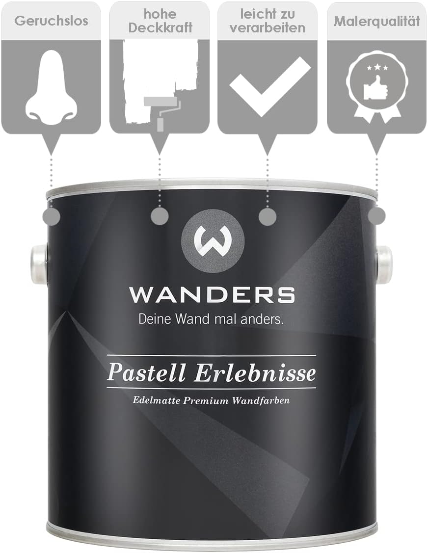 Wanders24 Pastell Erlebnisse (2,5 Liter, warmer Stein) edelmatte Wandfarbe - Feine Farben - in 90 Fa