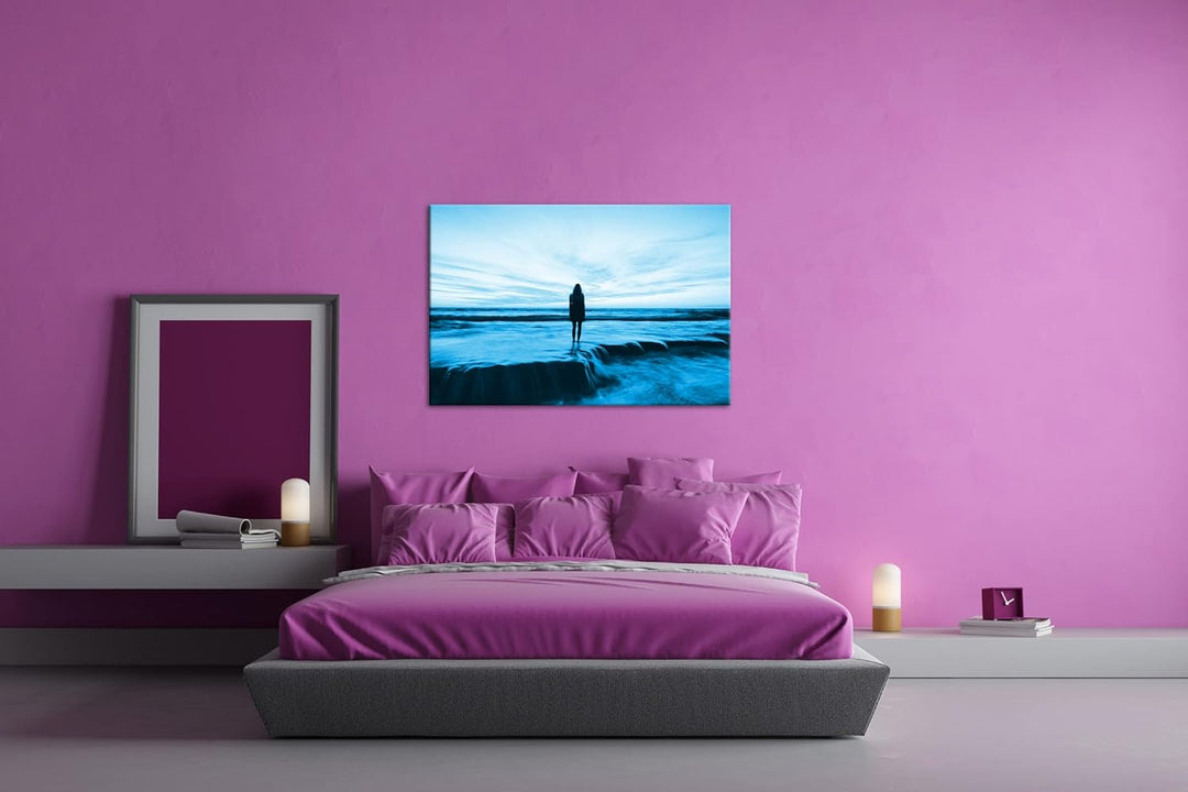 deyoli Sonnenuntergang am Meer Format: 80x60 Effekt: Monocrome Blau als Leinwandbild, Motiv fertig g