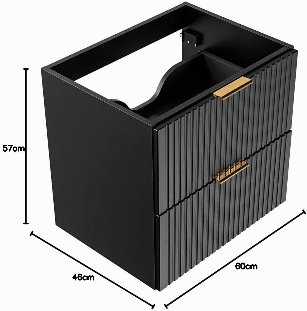 Lomadox Badezimmermöbel Waschtisch-Unterschrank 60cm matt schwarz mit gerilllter Front Waschbeckensc