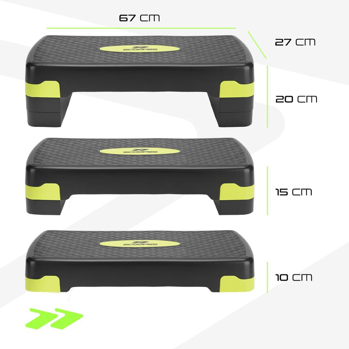Stepper Fitness Aerobic Step 3 Stufen 10/15/20 cm, 120 kg 67 x 27 cm, Höhenverstellbares Steppbrett