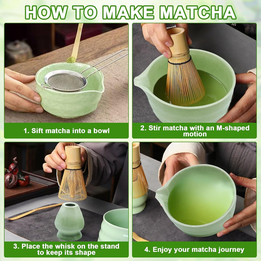5er Set Keramisches Matcha-Schalen-Set, Matcha-Schale, Matcha-Besen, Spatel,Sieb, Matcha-Besenhalter