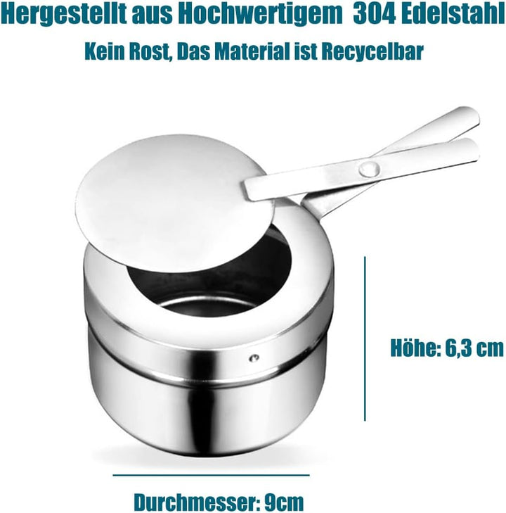 Brennpastenbehälter Edelstahl 2 Stück, Brennpaste Behälter für Fondue Speisewärmer oder Chafing Dish