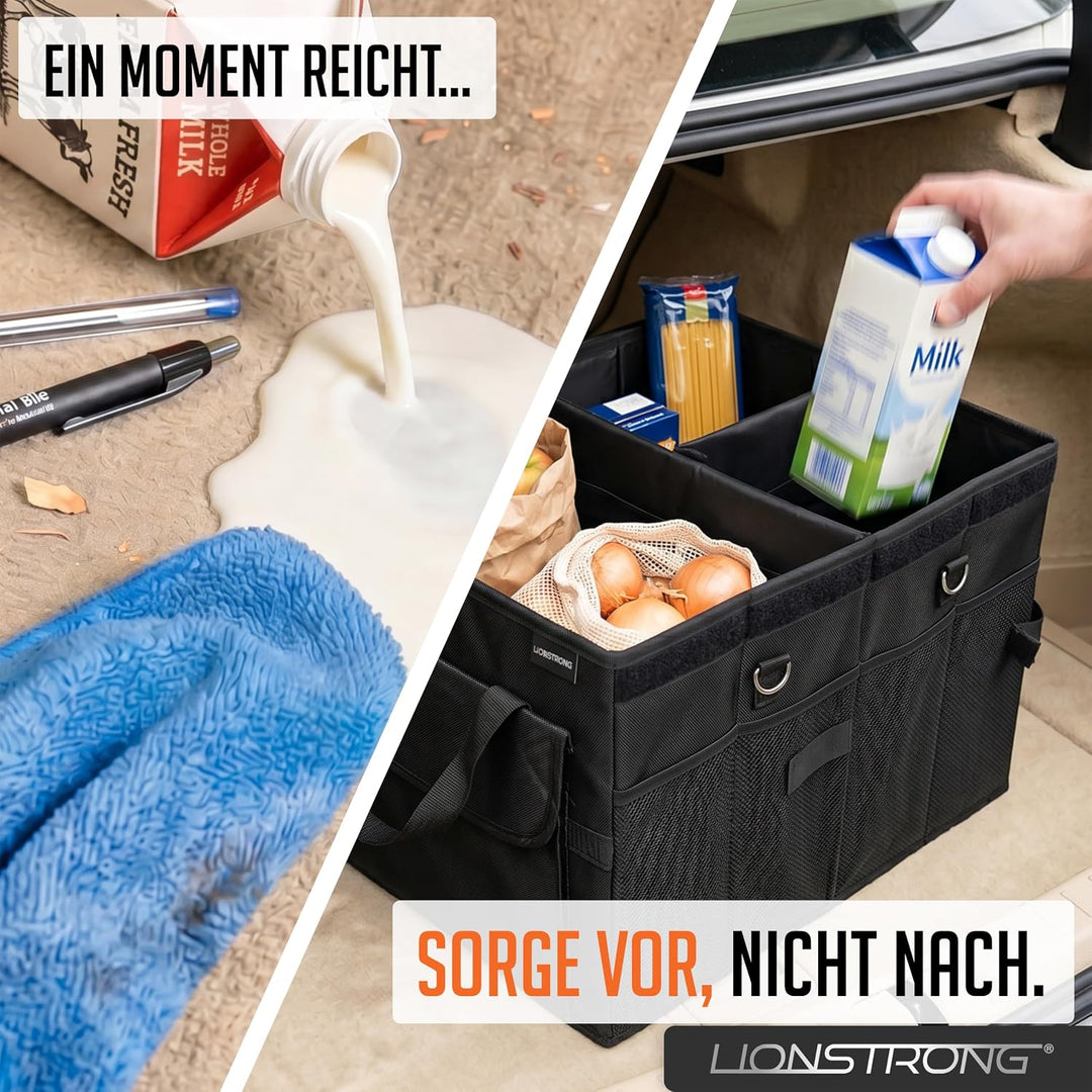 Kofferraum-Organizer Box – Faltbare & rutschfeste Aufbewahrungsbox mit Tragegriffen und Fächern für