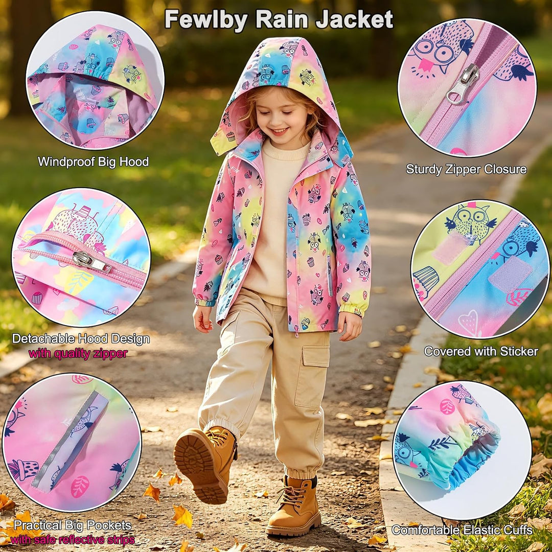 Mädchen Regenjacke - Regenmantel mit Kapuze Outdoor Wasserdichte Jacke Kinder Softshelljacke Übergan