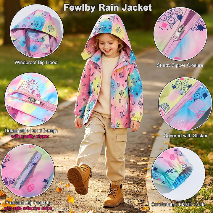Mädchen Regenjacke - Regenmantel mit Kapuze Outdoor Wasserdichte Jacke Kinder Softshelljacke Übergan