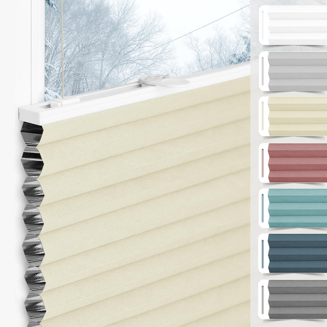 Wabenplissee Plissee ohne Bohren Verdunkelung Klemmfix Thermo Verdunklungsplissee, Beige-Weiss 40x12