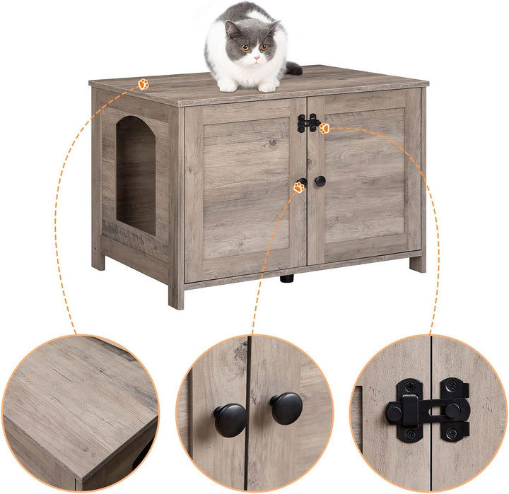 HOOBRO Katzenschrank, Katzenklo Schrank, Katzenhaus mit Tür und separater Trennwand, Sitzbank, Katze
