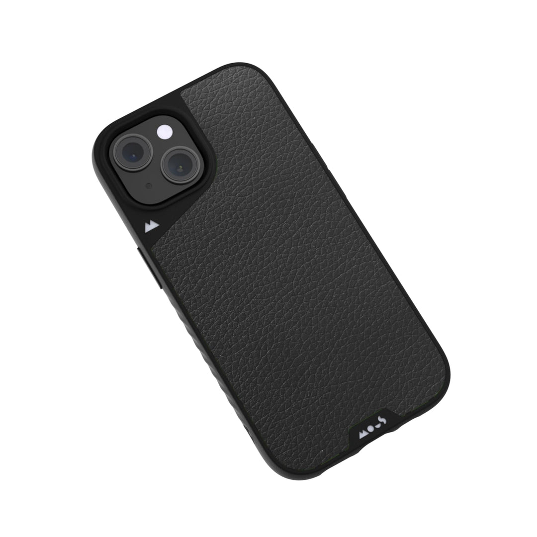 Mous Hülle für iPhone 15 MagSafe Kompatibel Case - Limitless 5.0 - Schwarzes Leder - Handyhülle iPho