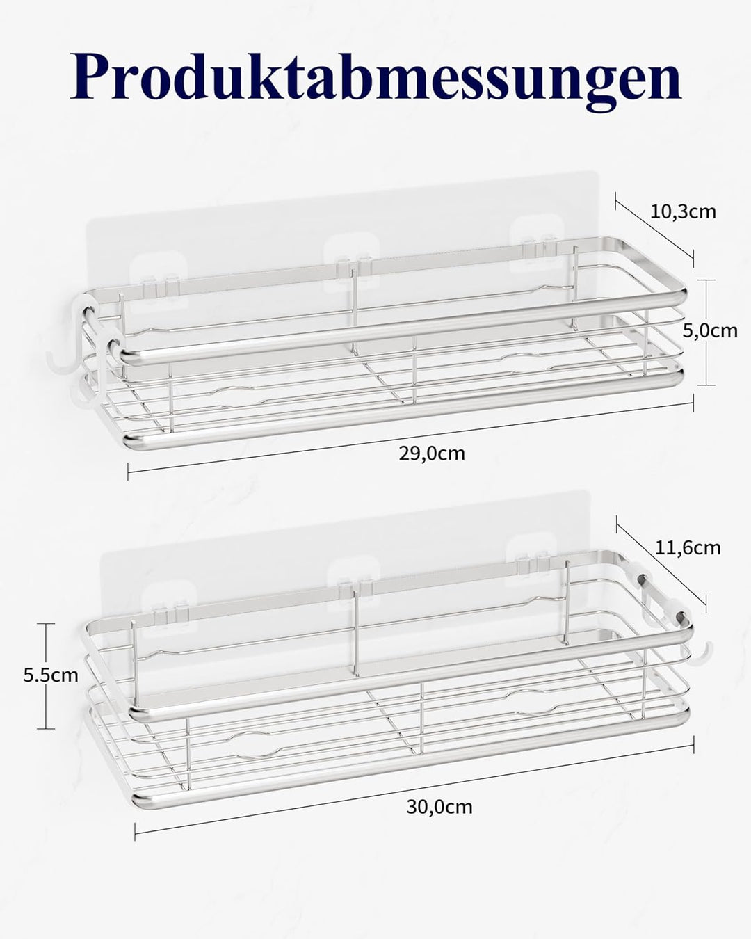 Kitsure Duschablage Ohne Bohren – 2er-Pack Rostfreie Duschregale Selbstklebend, Viel Stauraum, Prakt
