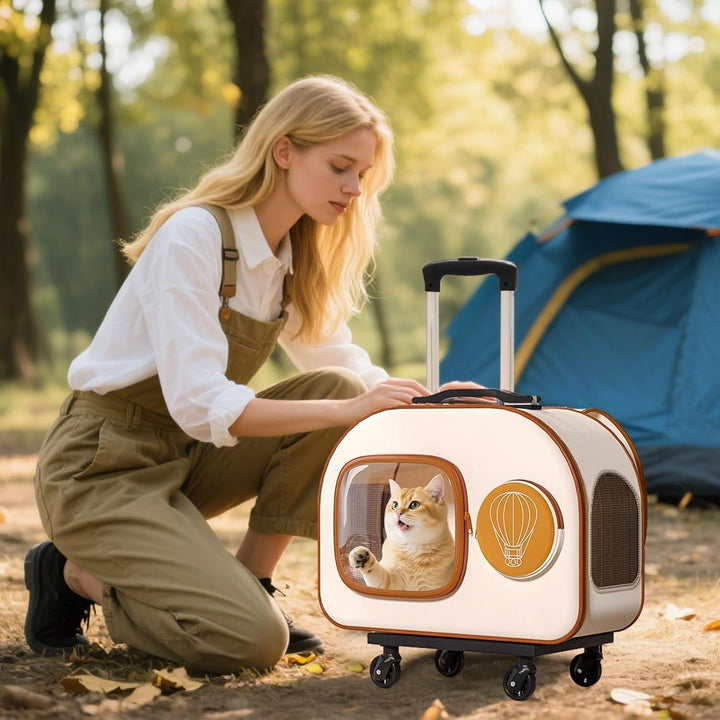 PETCUTE Hundetransportbox mit Rollen,Faltbarer Katzenrucksack mit Innerer Sicherheitsleine,Tragbar u