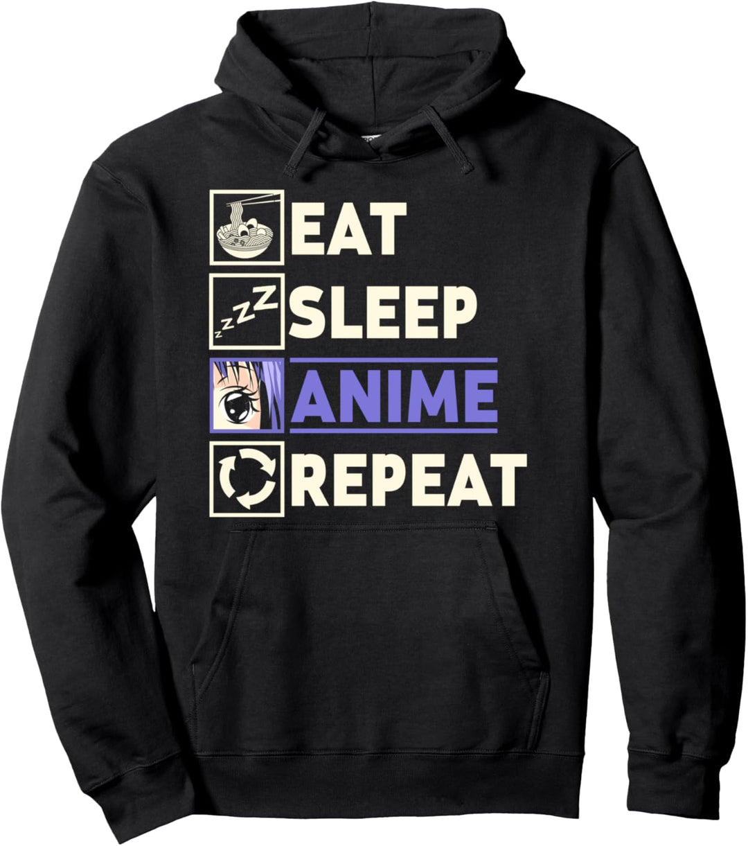Essen Schlafen Anime Wiederholen Manga Ramen Lustiges Anime Pullover Hoodie