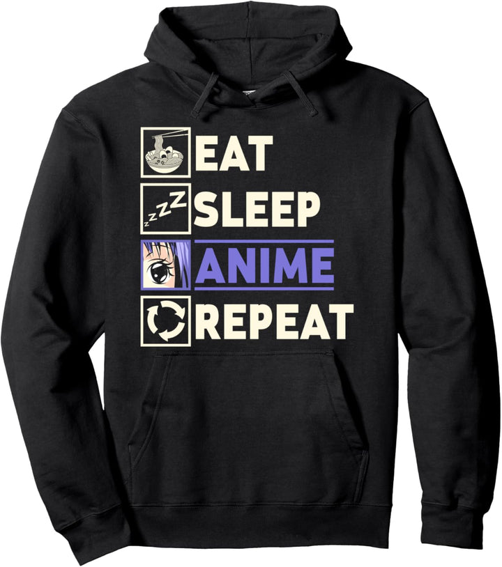 Essen Schlafen Anime Wiederholen Manga Ramen Lustiges Anime Pullover Hoodie