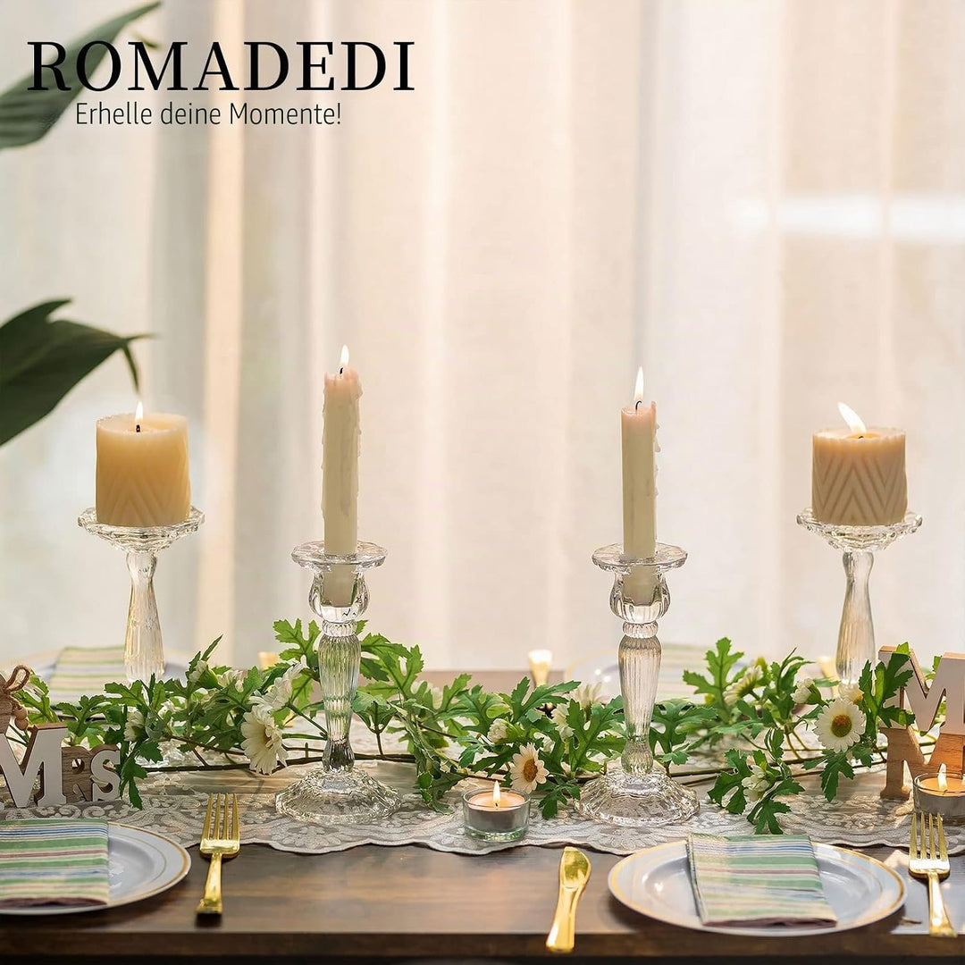 Romadedi Kristall Kerzenständer Stabkerzen Hoch - Set of 2 Kerzenhalter Glas Elegant für Stabkerze K