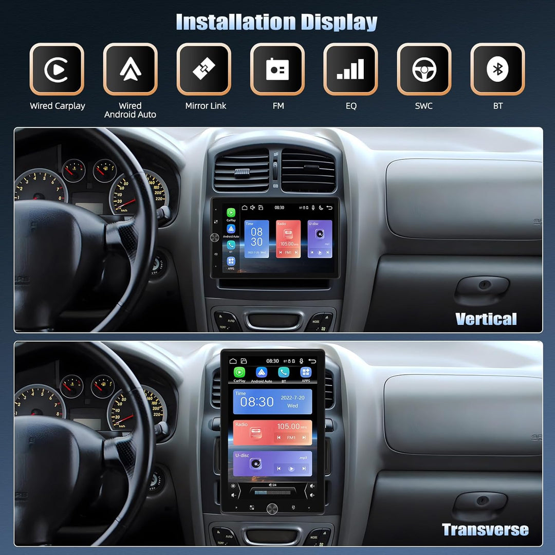 CAMECHO Autoradio 1 Din 10.4 Zoll Wireless Carplay Android Auto mit Rückfahrkamera, Bildschirm Drehb