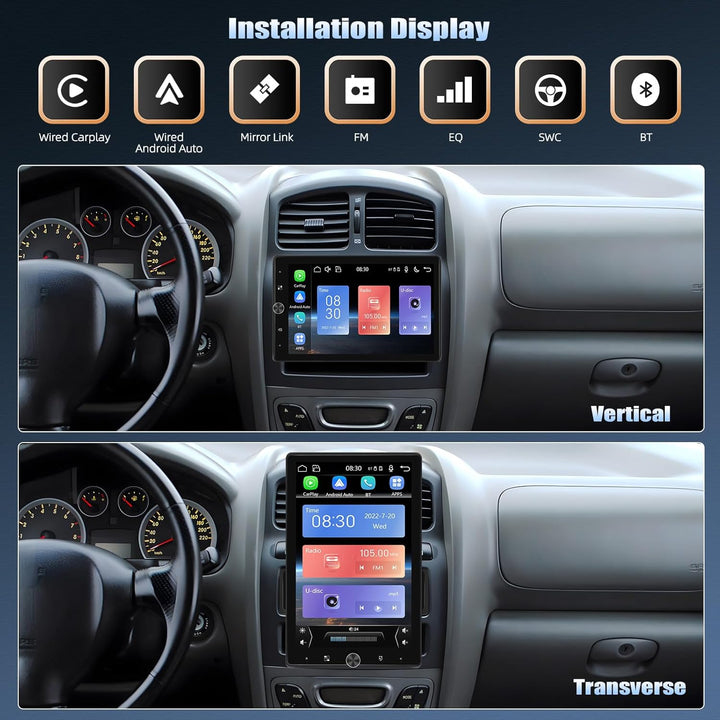 CAMECHO Autoradio 1 Din 10.4 Zoll Wireless Carplay Android Auto mit Rückfahrkamera, Bildschirm Drehb
