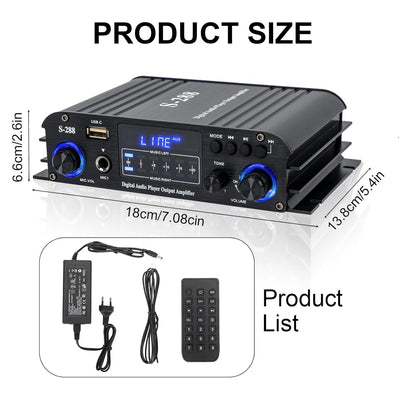 4 Kanal Mini Verstärker, 1200 W HiFi-Verstärker, Bluetooth 5.0-Stereoverstärker, UKW-Radio, tragbare