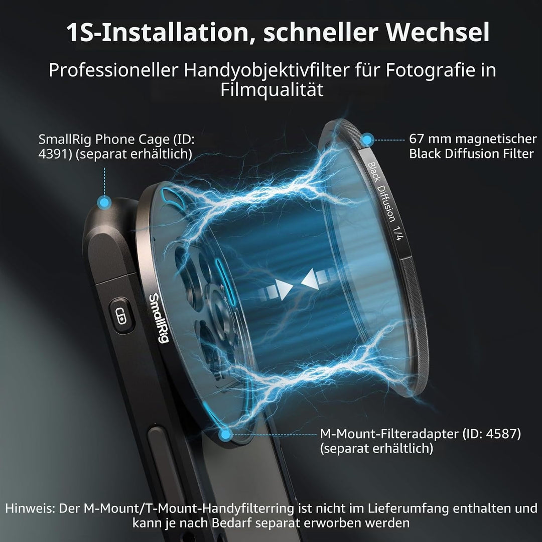 SMALLRIG 67mm Magnetischer Schwarzer Diffusionsfilter 1/4 Filter Nebelfilter + 67mm Gewindefilterrin
