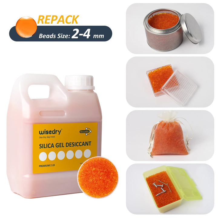 wisedry Kieselgel-Trockenmittelperlen, wiederverwendbar, mit Farbanzeige, Orange bis Grün,0,9 kg [2